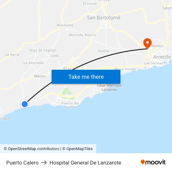 Puerto Calero to Hospital General De Lanzarote map