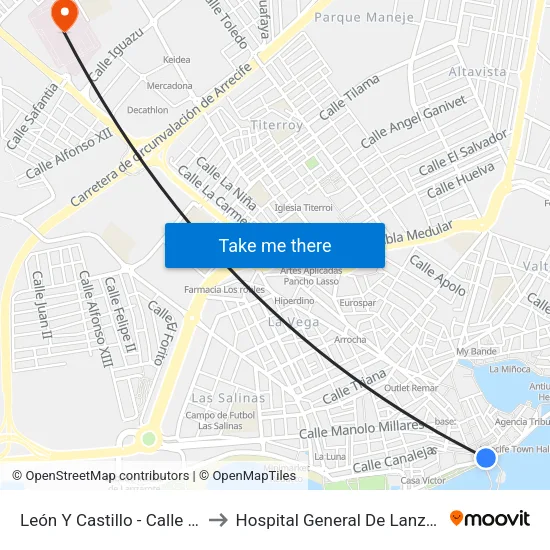 León Y Castillo - Calle Real to Hospital General De Lanzarote map