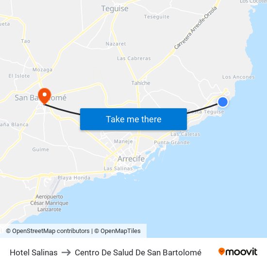 Hotel Salinas to Centro De Salud De San Bartolomé map