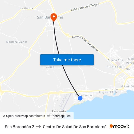 San Borondón 2 to Centro De Salud De San Bartolomé map