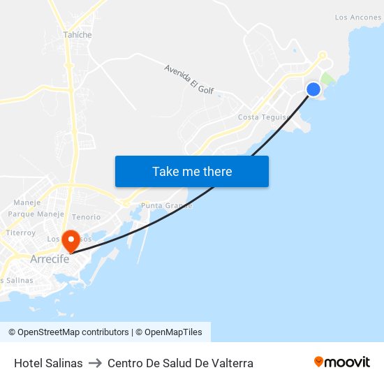 Hotel Salinas to Centro De Salud De Valterra map