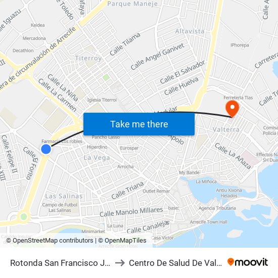 Rotonda San Francisco Javier to Centro De Salud De Valterra map