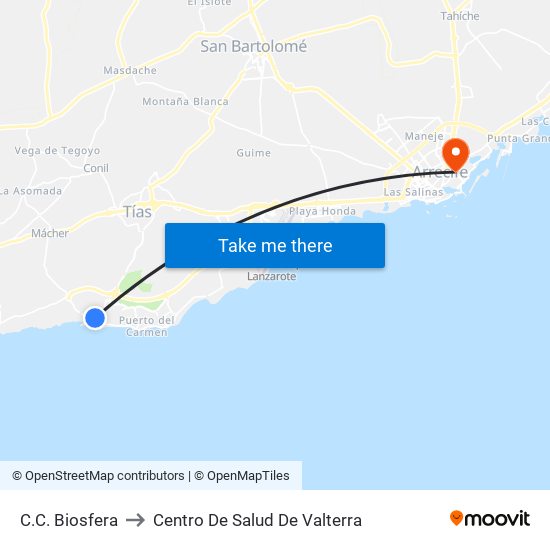 C.C. Biosfera to Centro De Salud De Valterra map