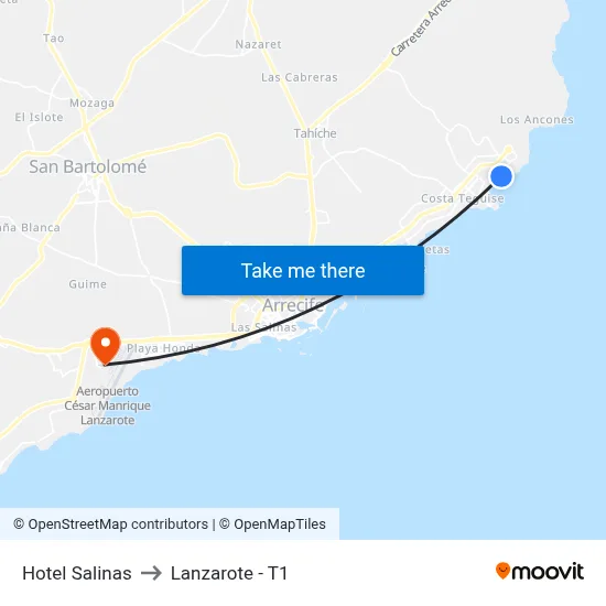 Hotel Salinas to Lanzarote - T1 map