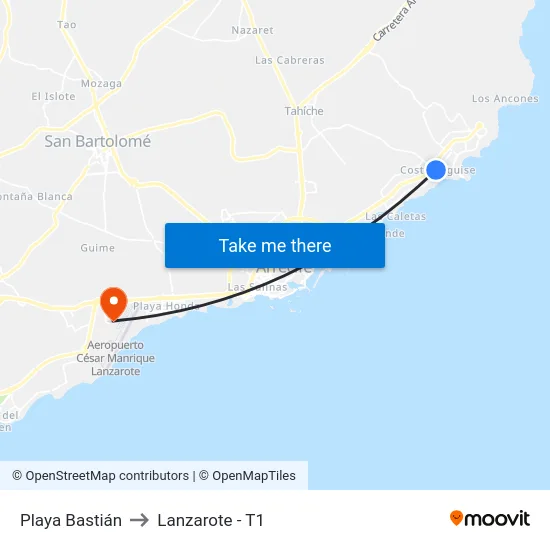 Playa Bastián to Lanzarote - T1 map