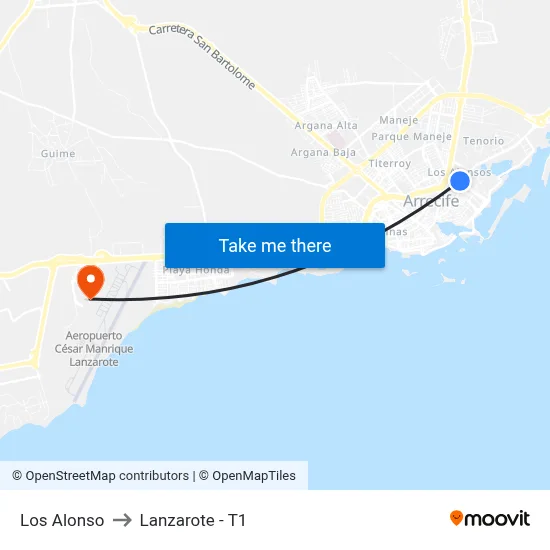 Los Alonso to Lanzarote - T1 map
