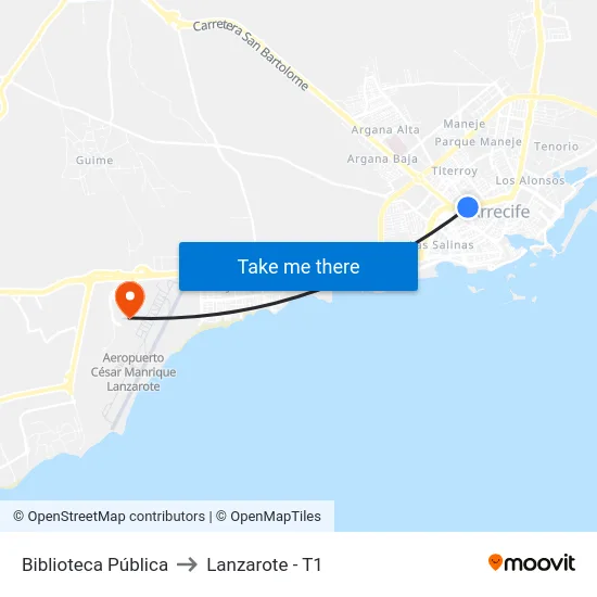Biblioteca Pública to Lanzarote - T1 map