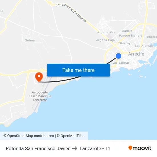 Rotonda San Francisco Javier to Lanzarote - T1 map