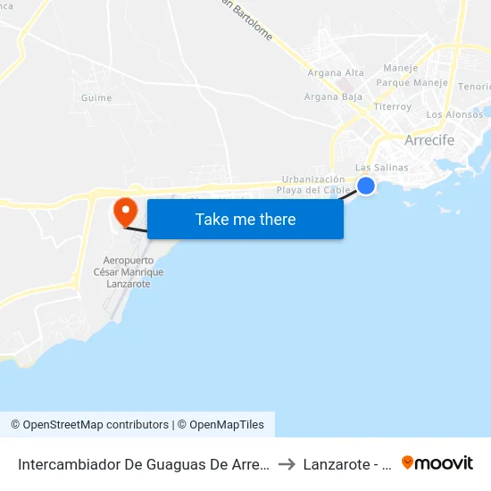 Intercambiador De Guaguas De Arrecife to Lanzarote - T1 map