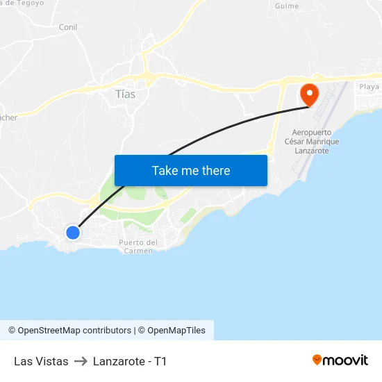 Las Vistas to Lanzarote - T1 map