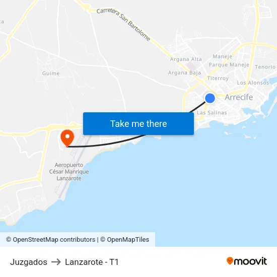 Juzgados to Lanzarote - T1 map