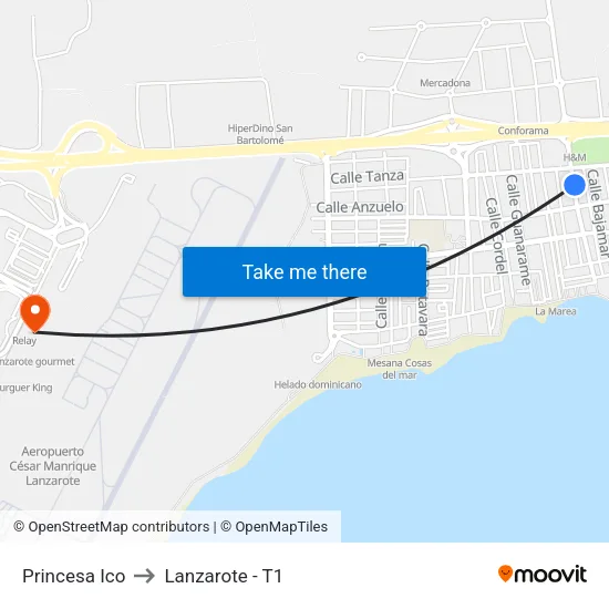 Princesa Ico to Lanzarote - T1 map