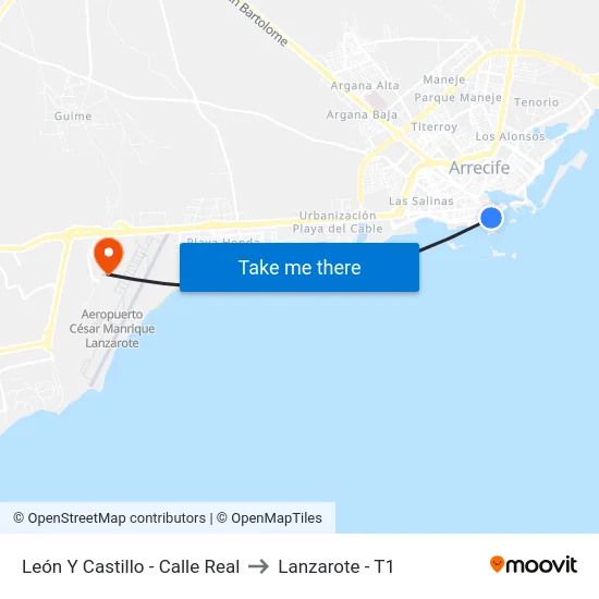 León Y Castillo - Calle Real to Lanzarote - T1 map