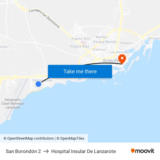 San Borondón 2 to Hospital Insular De Lanzarote map