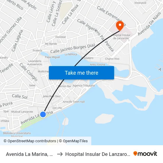 Avenida La Marina, 6a to Hospital Insular De Lanzarote map
