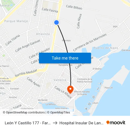 León Y Castillo 177 - Farmacia to Hospital Insular De Lanzarote map