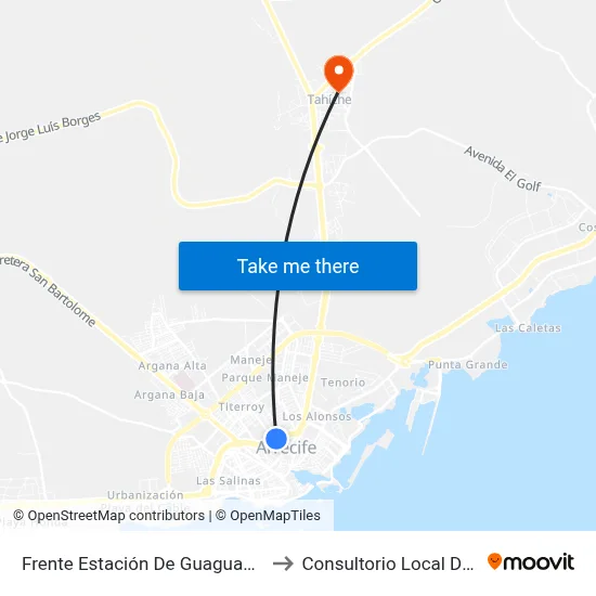 Frente Estación De Guaguas De Arrecife to Consultorio Local De Tahíche map