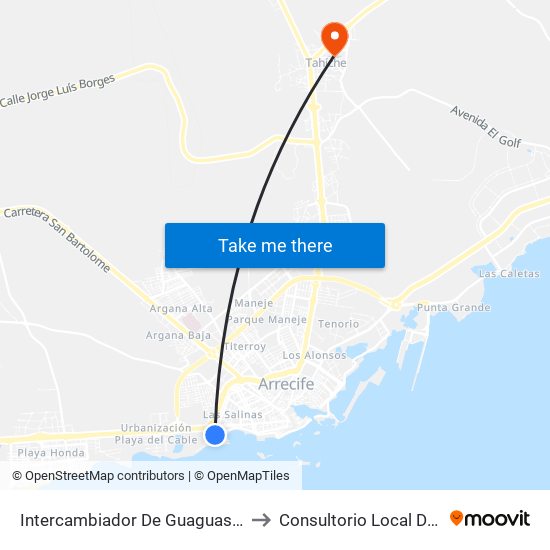 Intercambiador De Guaguas De Arrecife to Consultorio Local De Tahíche map