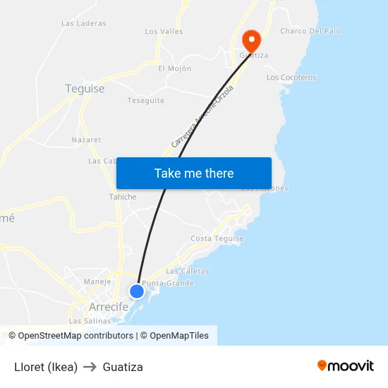 Lloret (Ikea) to Guatiza map