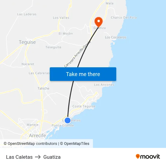 Las Caletas to Guatiza map
