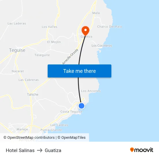 Hotel Salinas to Guatiza map