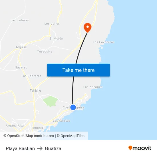 Playa Bastián to Guatiza map