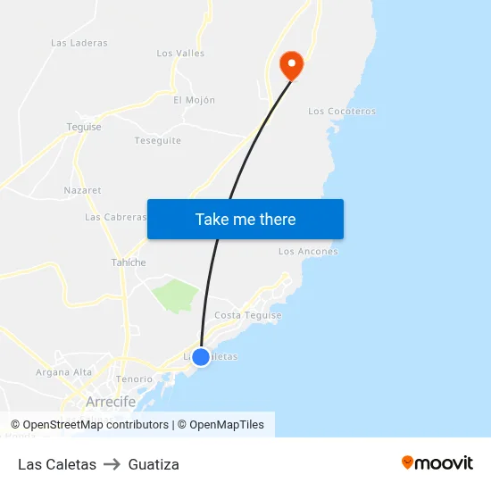 Las Caletas to Guatiza map