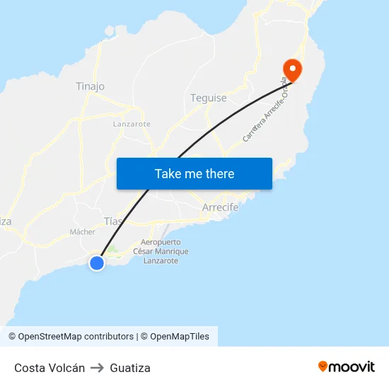 Costa Volcán to Guatiza map