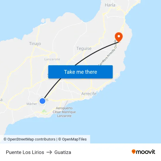 Puente Los Lirios to Guatiza map