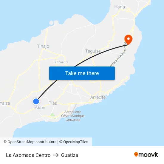 La Asomada Centro to Guatiza map