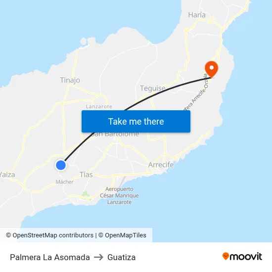 Palmera La Asomada to Guatiza map