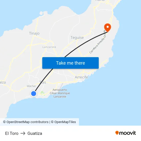 El Toro to Guatiza map