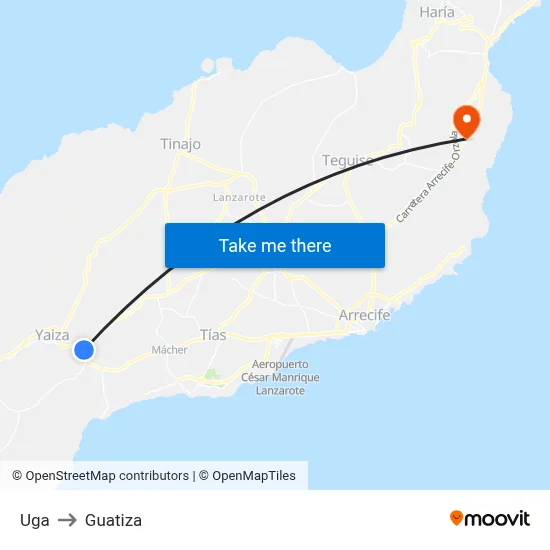 Uga to Guatiza map