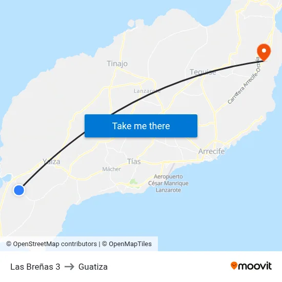 Las Breñas 3 to Guatiza map