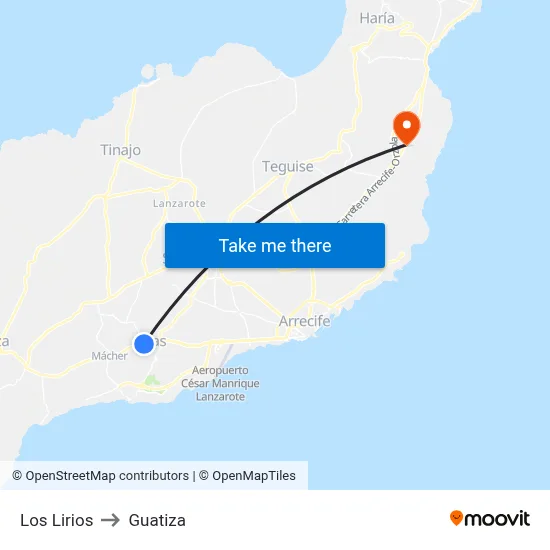 Los Lirios to Guatiza map