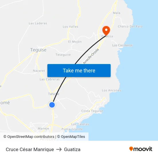 Cruce César Manrique to Guatiza map