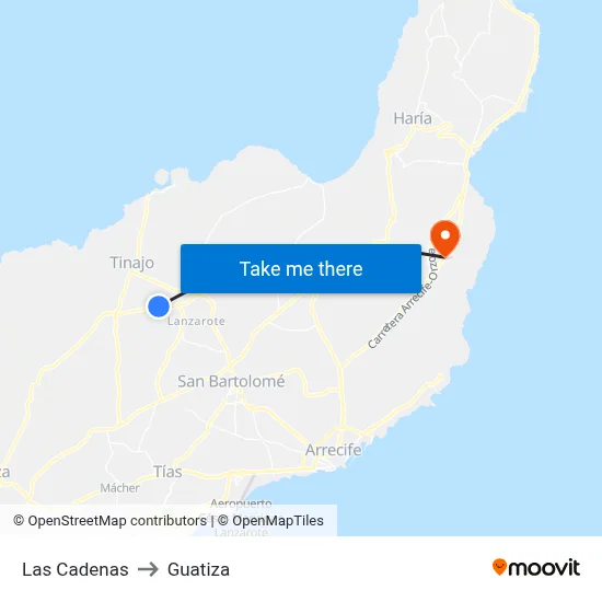 Las Cadenas to Guatiza map