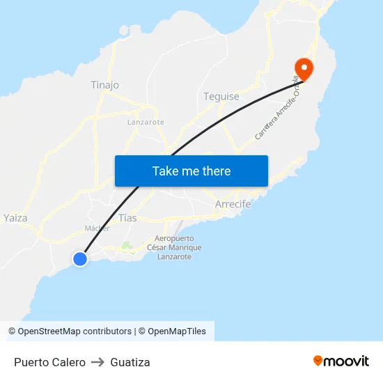 Puerto Calero to Guatiza map