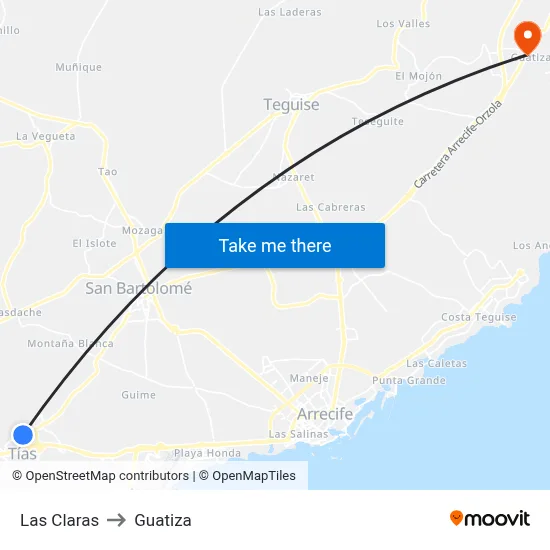 Las Claras to Guatiza map