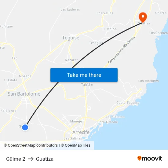 Güime 2 to Guatiza map