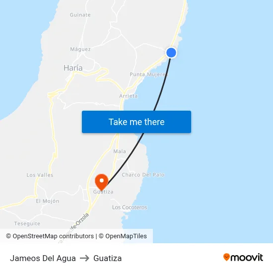 Jameos Del Agua to Guatiza map