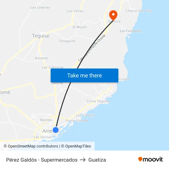 Pérez Galdós - Supermercados to Guatiza map