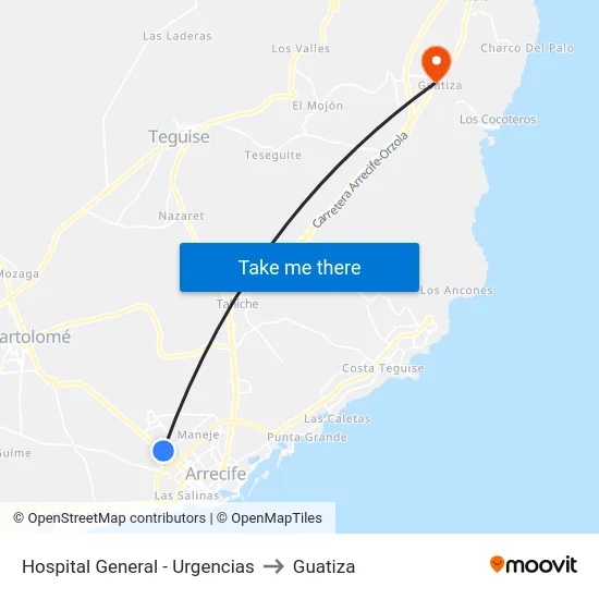 Hospital General - Urgencias to Guatiza map