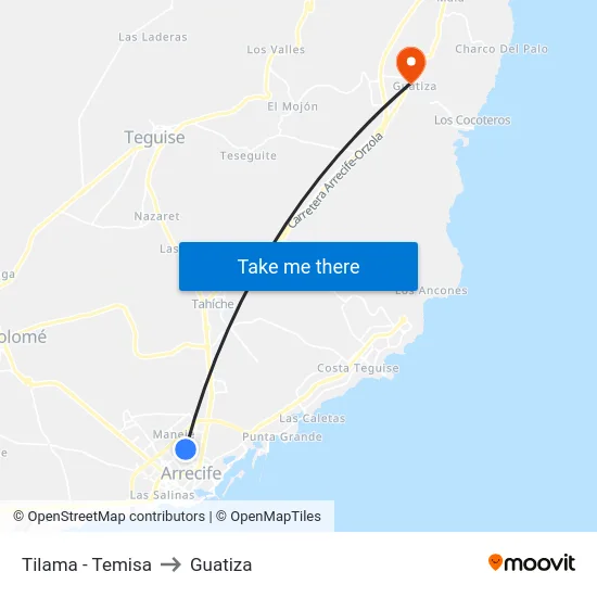 Tilama - Temisa to Guatiza map