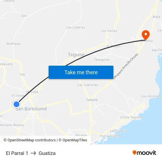 El Parral 1 to Guatiza map