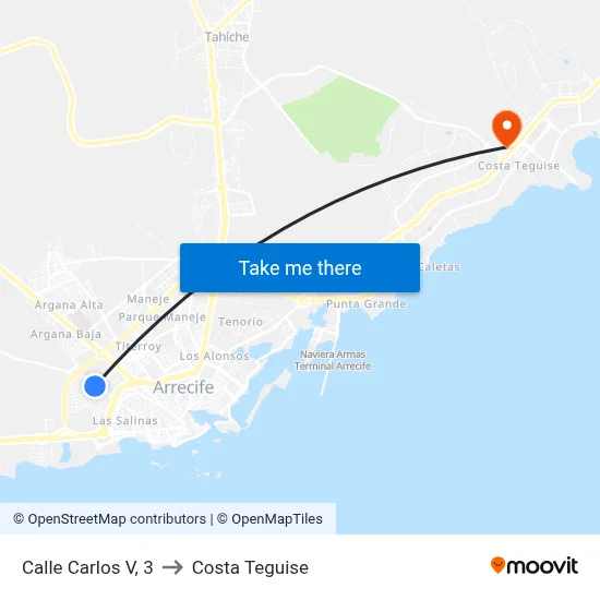 Calle Carlos V, 3 to Costa Teguise map