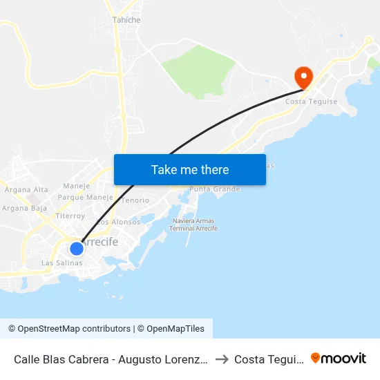 Calle Blas Cabrera - Augusto Lorenzo, 2 to Costa Teguise map
