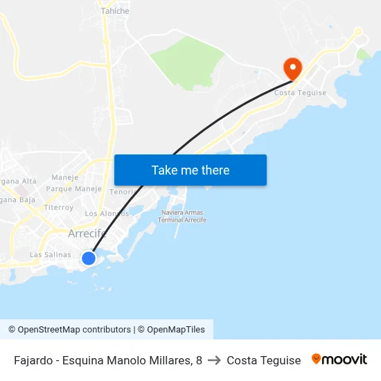 Fajardo - Esquina Manolo Millares, 8 to Costa Teguise map