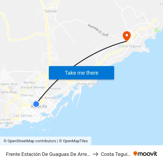 Frente Estación De Guaguas De Arrecife to Costa Teguise map