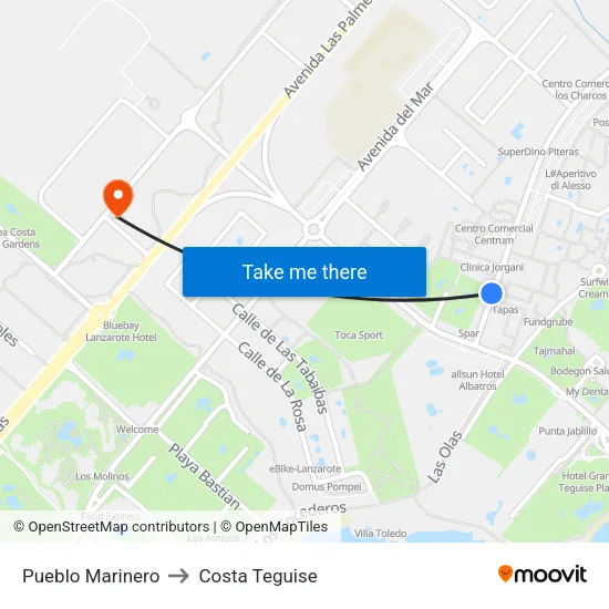 Pueblo Marinero to Costa Teguise map